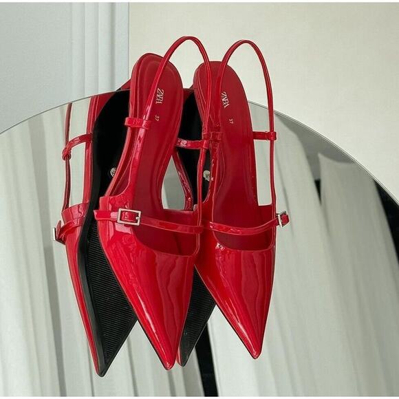 ZARA Red Patent Kitten Heels NWT | Viral Slingback Pumps - Picture 12 of 16